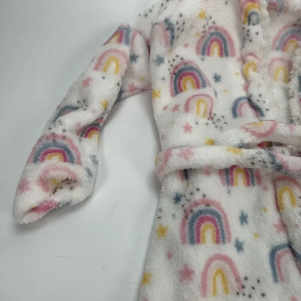 NWT Toddler Little Girl Rae Dunn Dreamer Patch Rainbow Print Fleece Robe